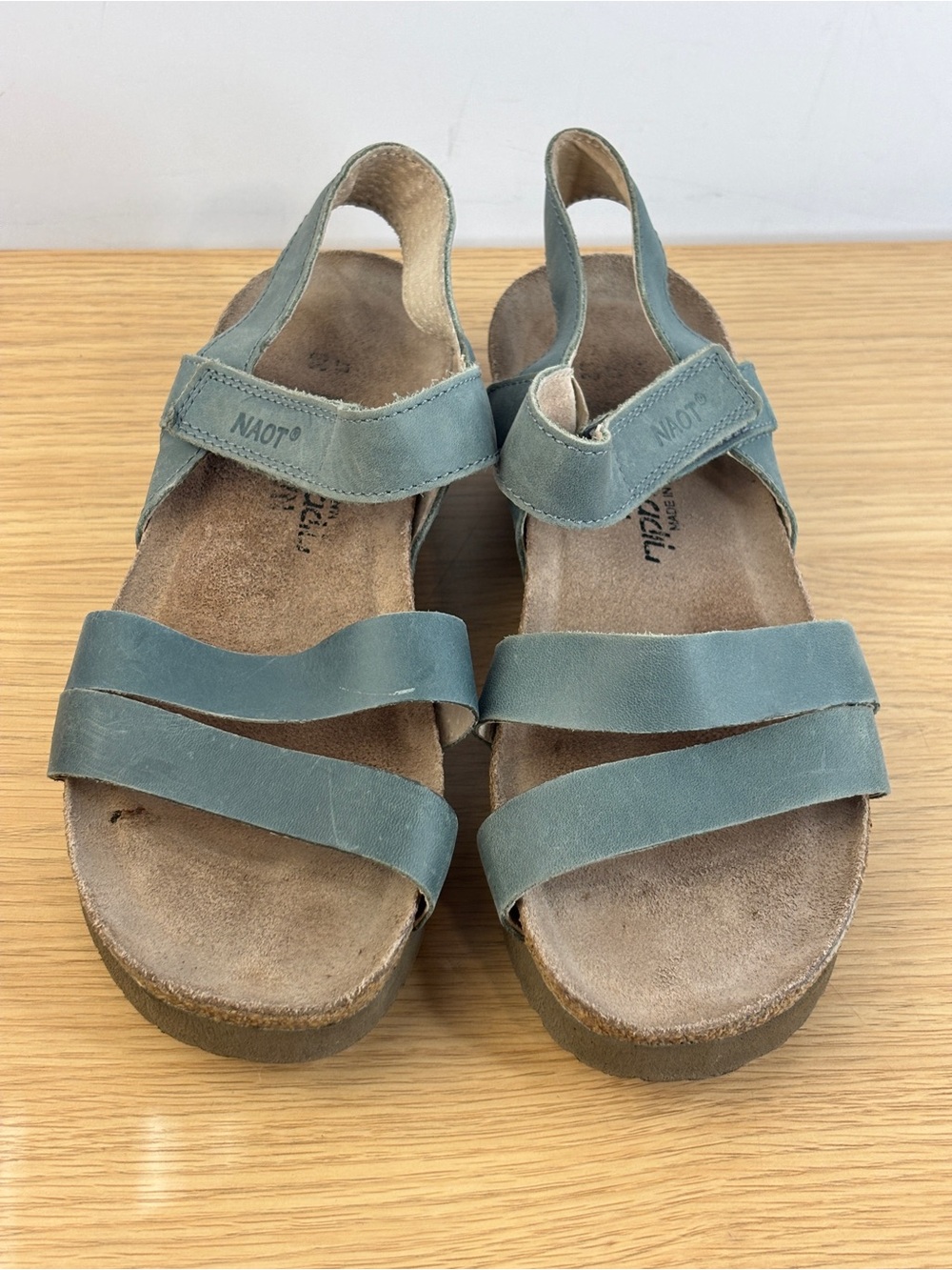 Naot Kayla Teal Leather Wedge Slingback Sandal Woman’s 7 - Picture 3 of 8